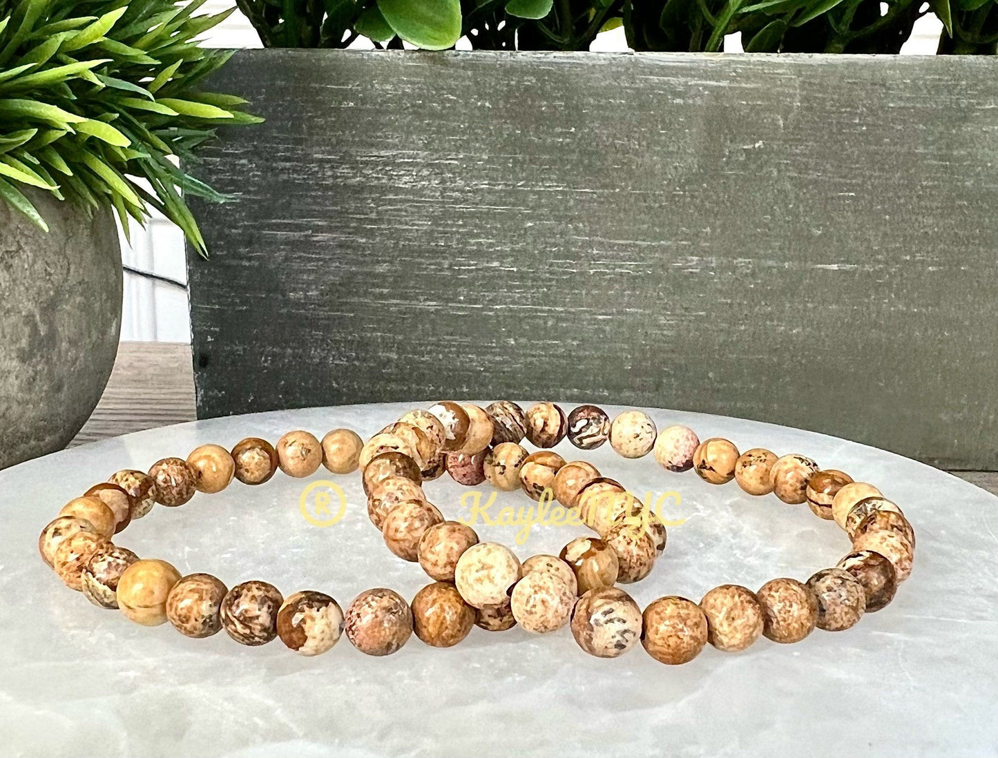 Wholesale Lot 6 Pcs Natural Picture Jasper 6mm 7.5” Crystal Healing Stretch Bracelet