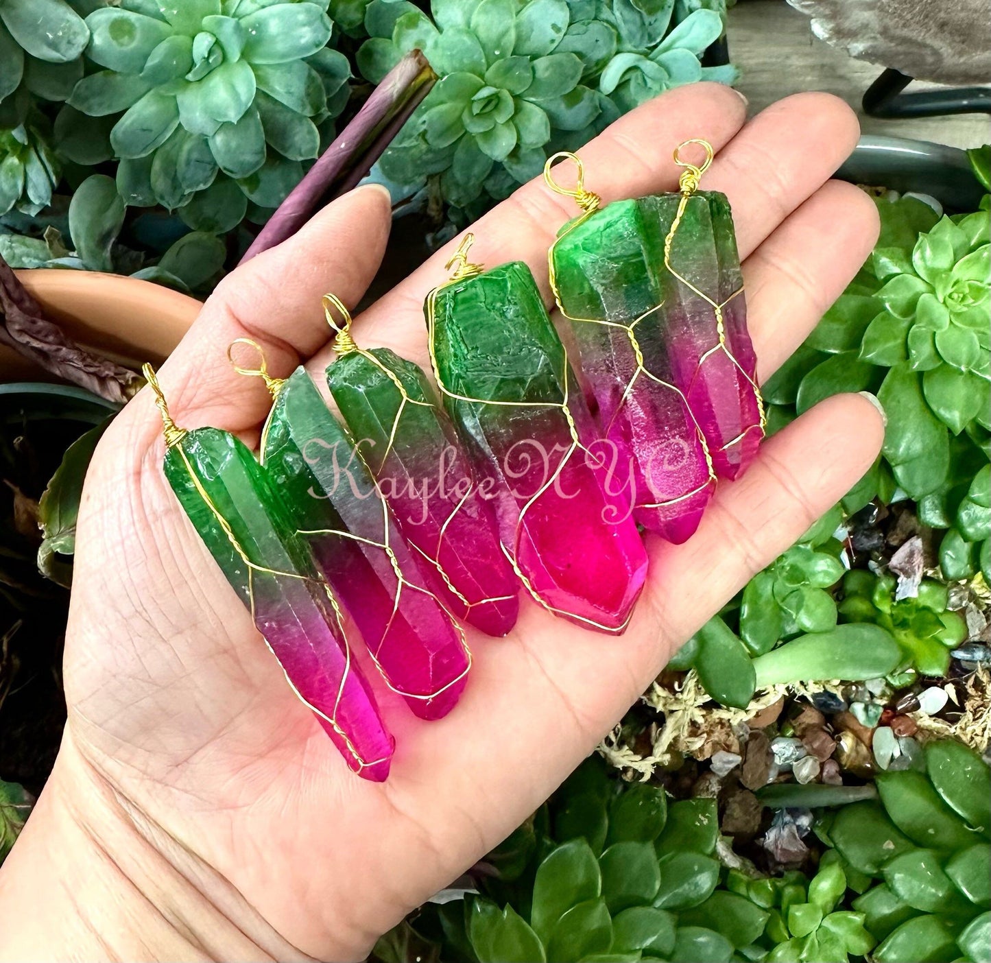 Wholesale Lot 6 Pcs Rainbow Aura Lemurian Quartz Wrapped Pendant