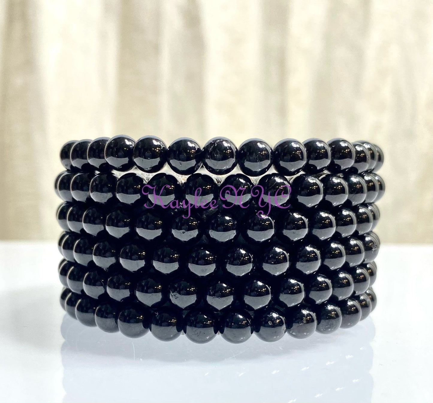 Wholesale Lot 6 Pcs Black Onyx 6mm 7.5” Crystal Healing Stretch Bracelet