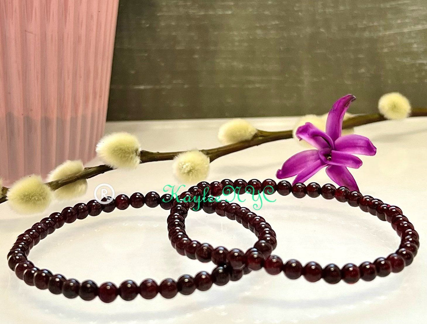 Wholesale Lot 6 Pcs Natural Garnet 4mm 7.5” Crystal Healing Stretch Bracelet