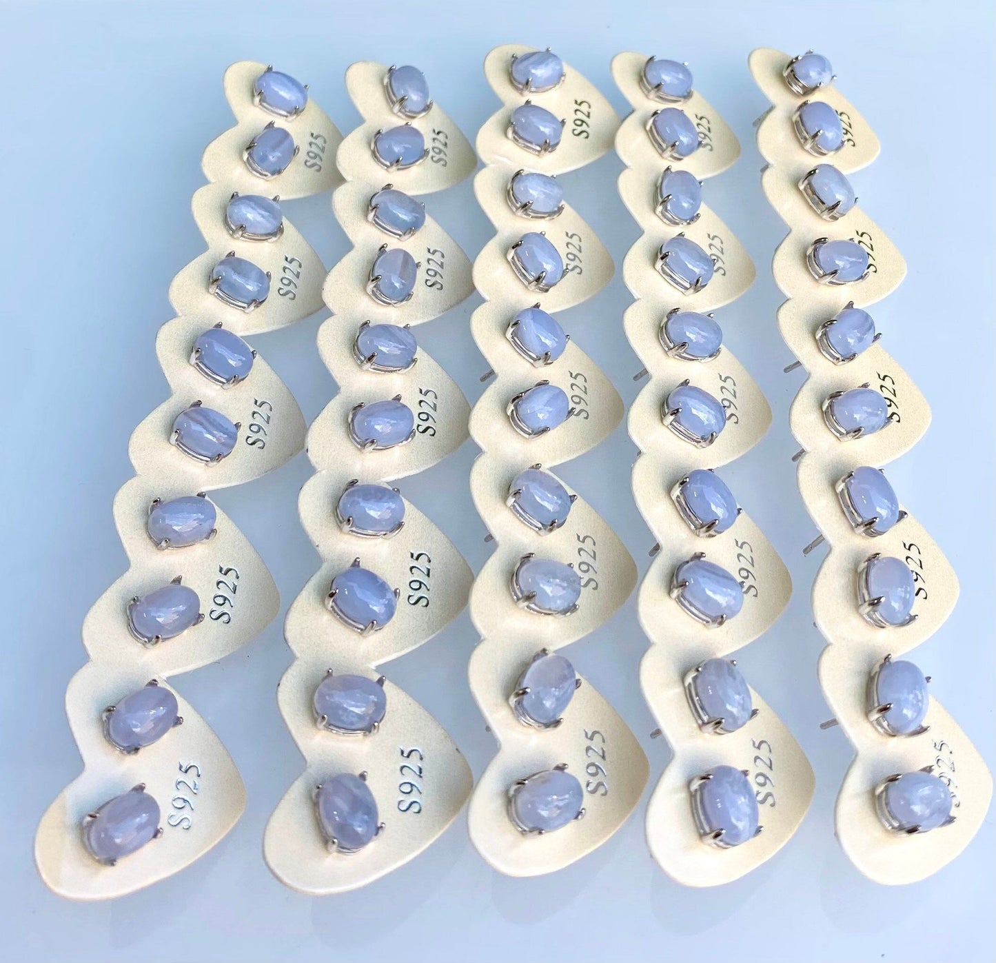 Wholesale Lot 5 Pairs Natural Blue Lace Agate Sterling Silver(925) Earring Studs 5x7mm