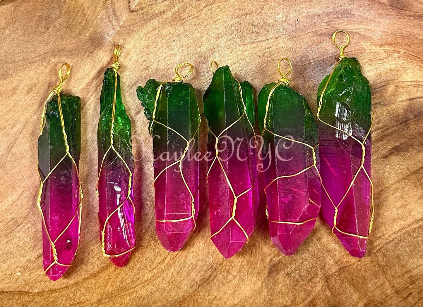 Wholesale Lot 6 Pcs Rainbow Aura Lemurian Quartz Wrapped Pendant