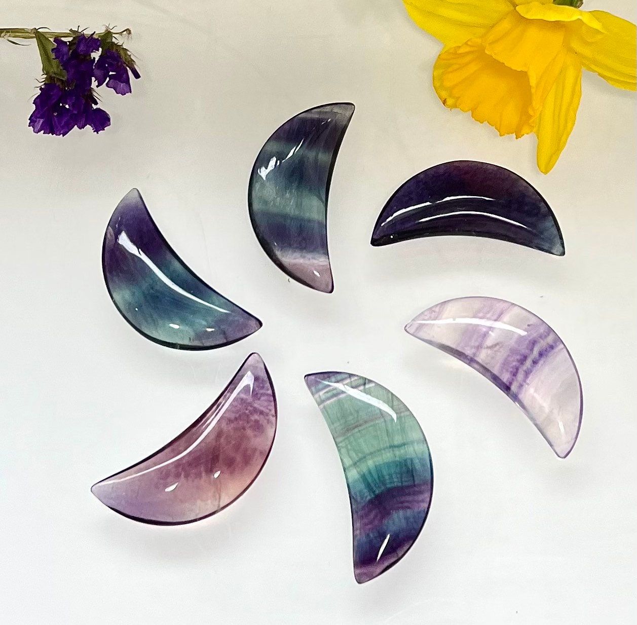 Wholesale Lot 6 Pcs Natural Rainbow Fluorite Crystal Moon Healing Energy