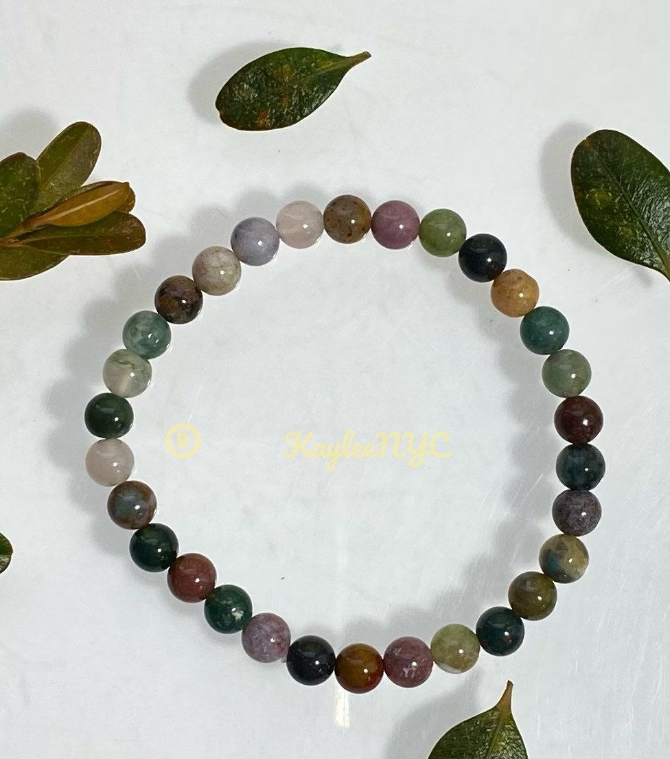 Wholesale 6 Pcs Natural Indian Moss Agate 6mm 7.5” Crystal Healing Stretch Bracelet