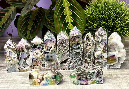 Wholesale Lot 2 lbs Angel Aura Druzy Sphalerite Obelisk Tower Point Crystal Healing Energy