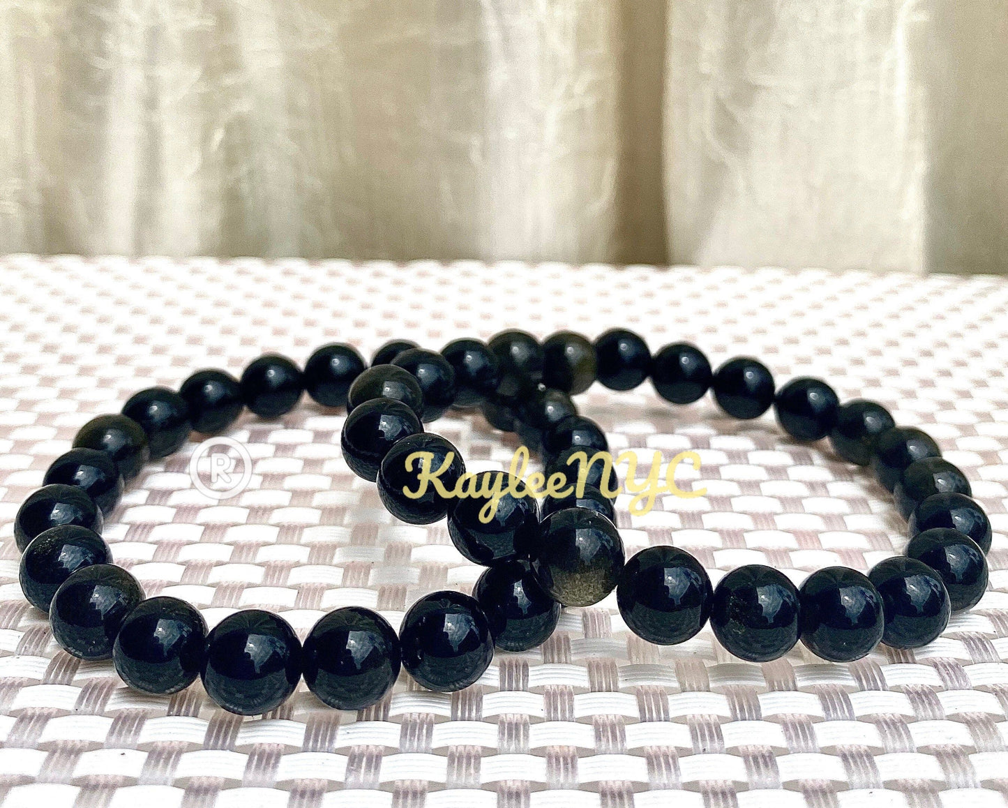 Wholesale Lot 6 Pcs Gold Sheen Obsidian 8mm 7.5” Stretch Bracelet