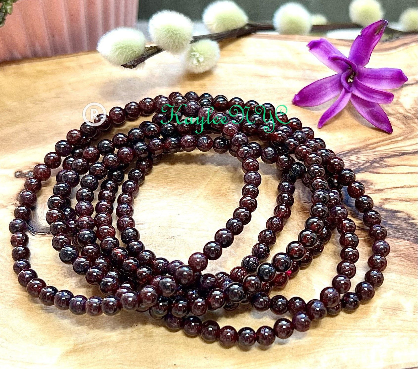 Wholesale Lot 6 Pcs Natural Garnet 4mm 7.5” Crystal Healing Stretch Bracelet