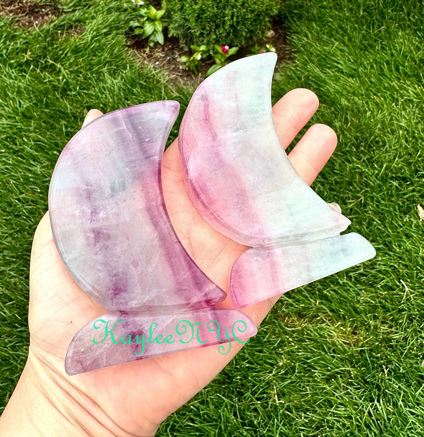 Wholesale Lot 4 pcs Natural Watermelon Fluorite Moons Crystal Healing Energy