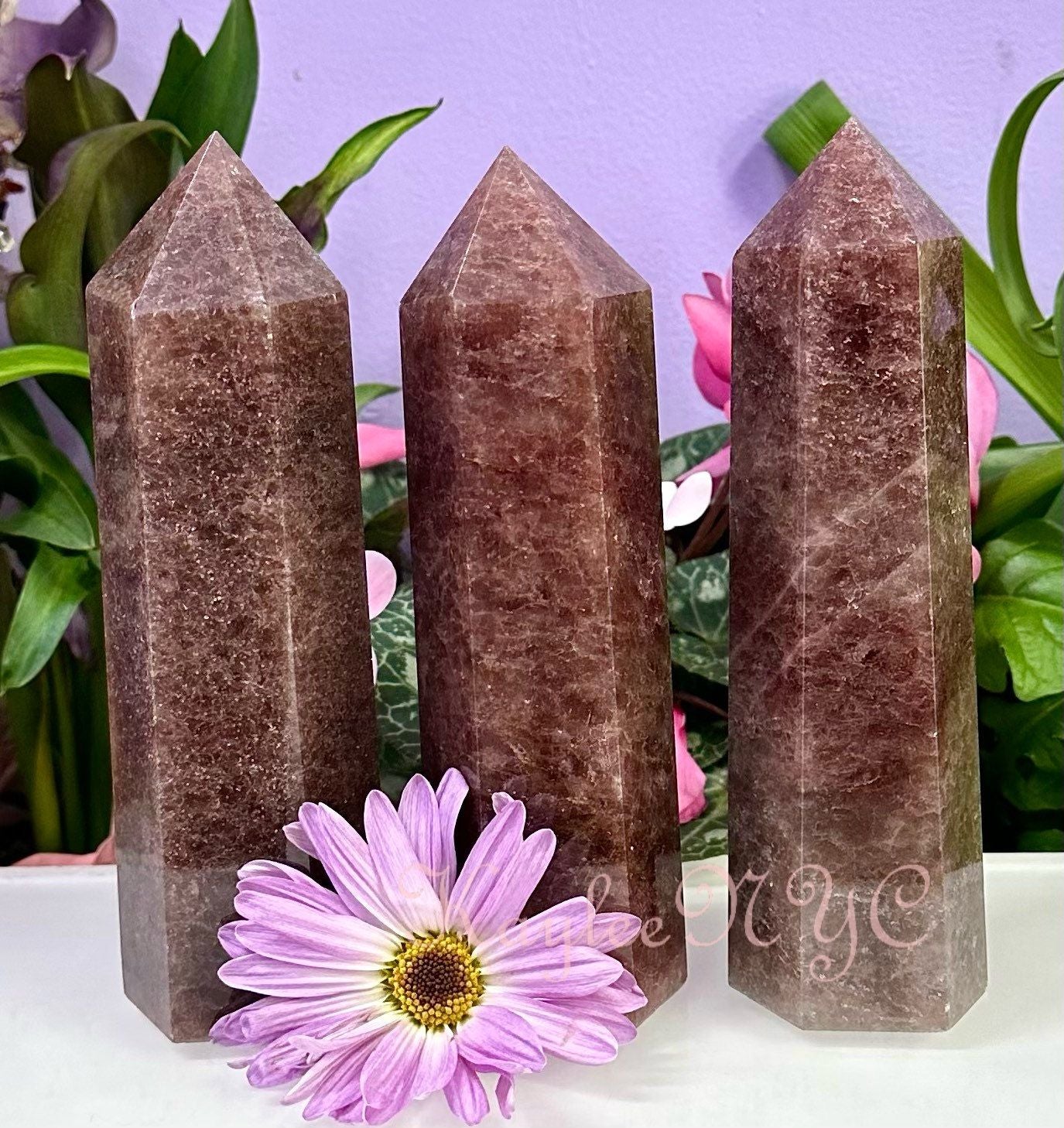 Wholesale Lot 3 pcs large Natural Strawberry Quartz Obelisk Tower Point Crystal Healing