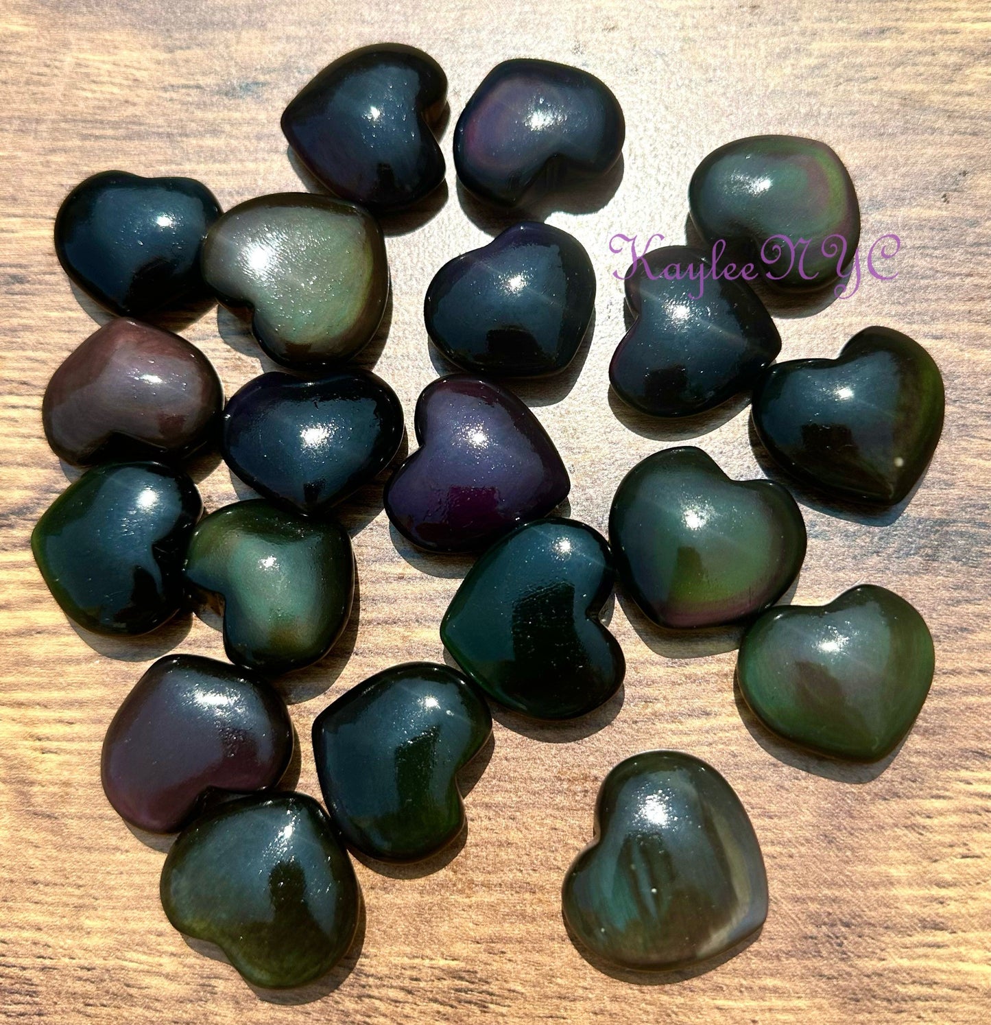 Wholesale Lot 12 Pcs Natural Rainbow Obsidian Heart 1”-1.25” Nice Quality