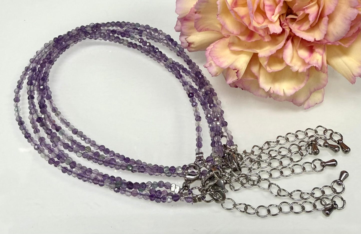 6 PCs 2mm Faceted Fluorite Anklet Stainless Steel Findings
