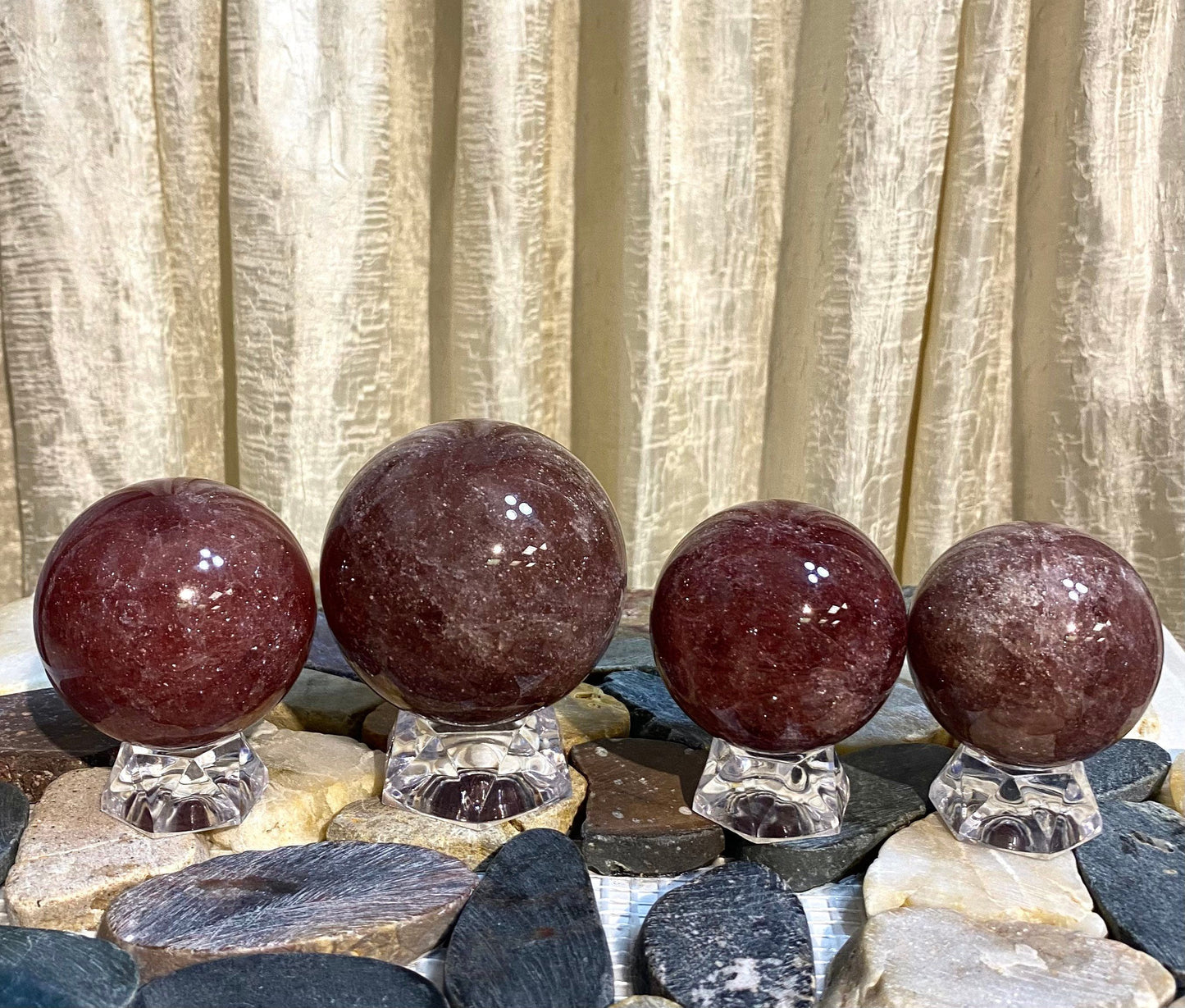 Wholesale Lot3 to 4 Pcs Natural Strawberry Quartz Spheres Crystal Ball 1.9-2 Lb