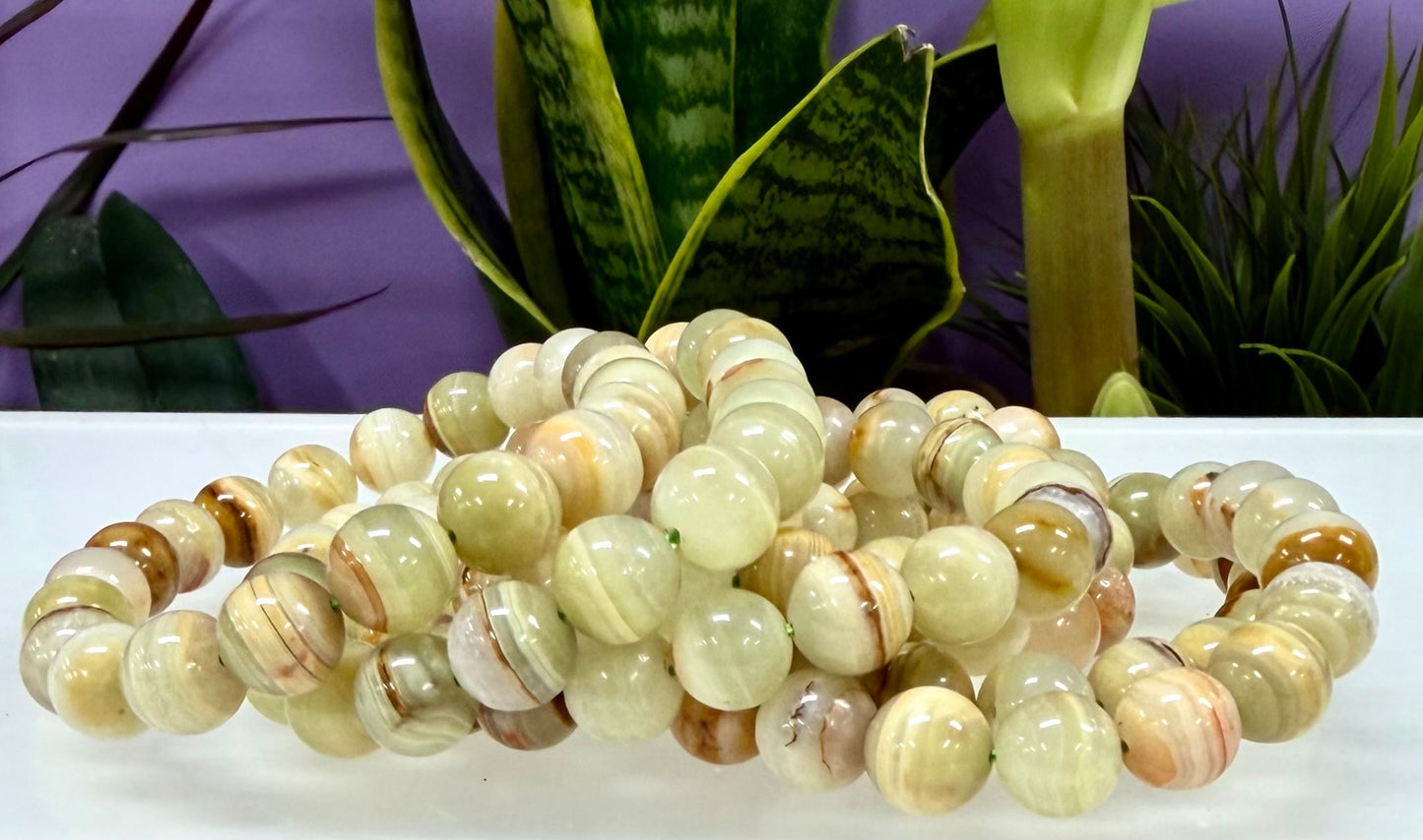 6 PCs 10mm Natural Green Onyx Stretch Bracelet 8”
