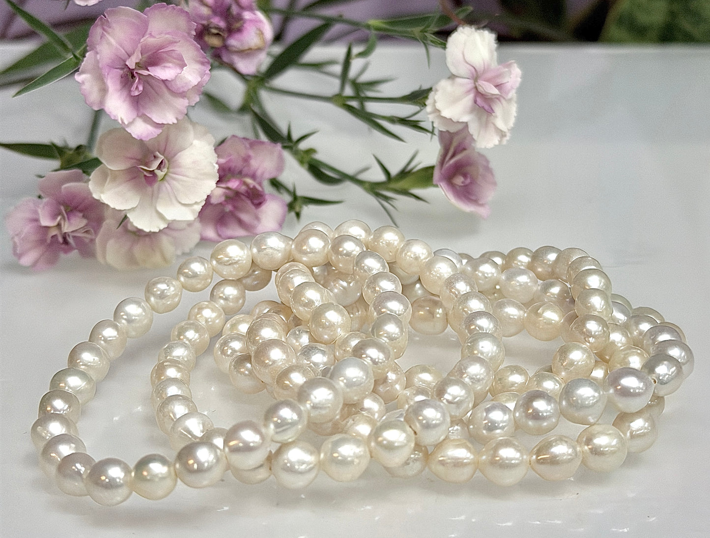 Wholesale 6 Pcs 7mm Natural Freshwater Pearl Healing Stretch Bracelet 7.5"