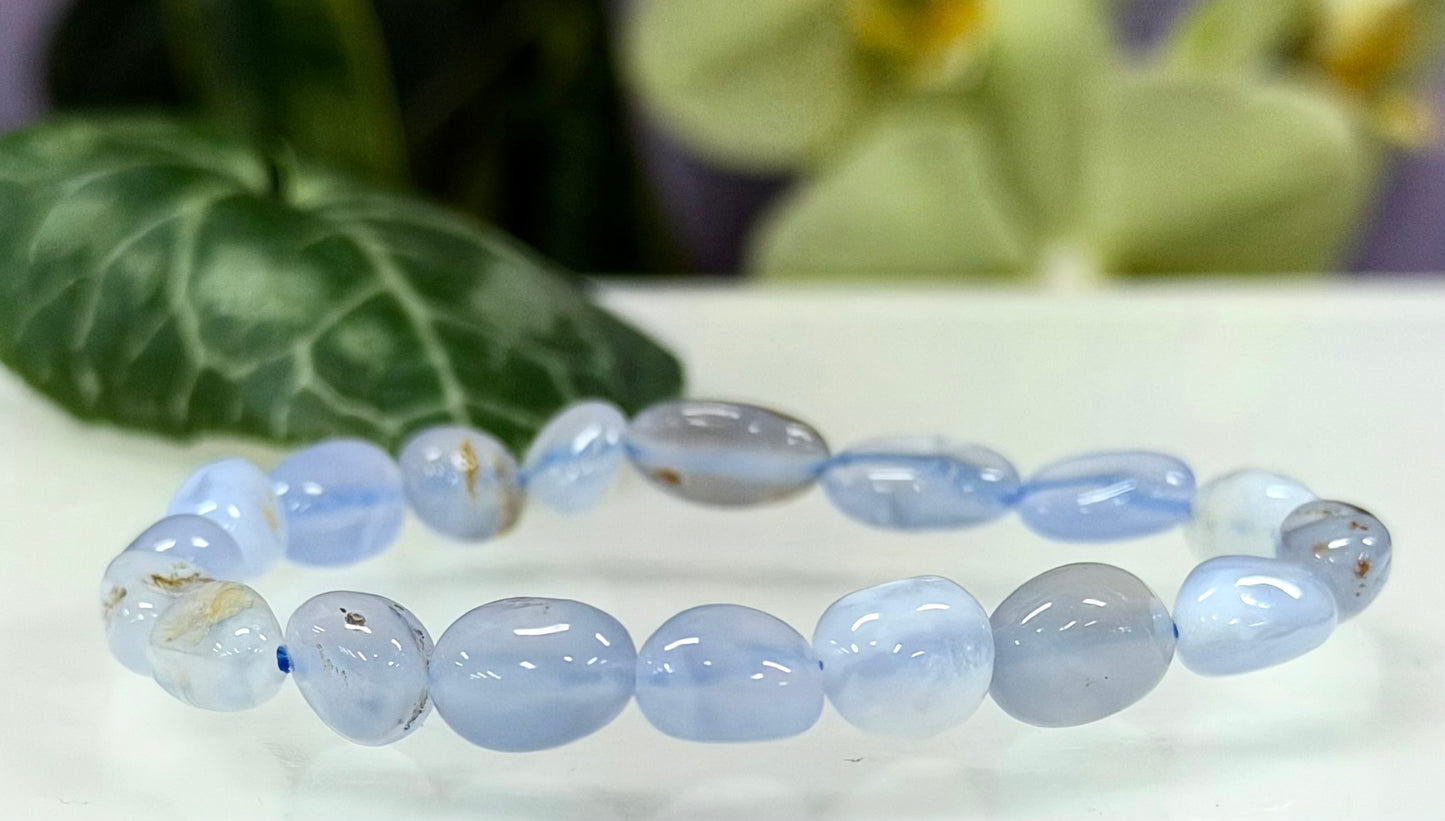 Wholesale 6 Pcs 6mm Blue Chalcedony Natural Crystal tumble Stretch Bracelet 7.5”