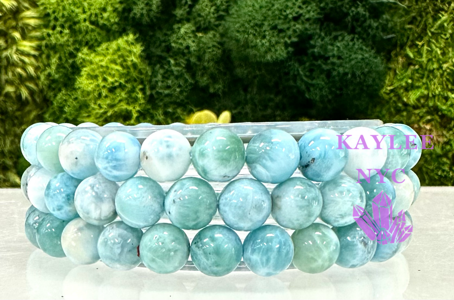 Wholesale 6 Pcs Natural Larimar 8-9mm 7.5” Crystal Healing Stretch Bracelet