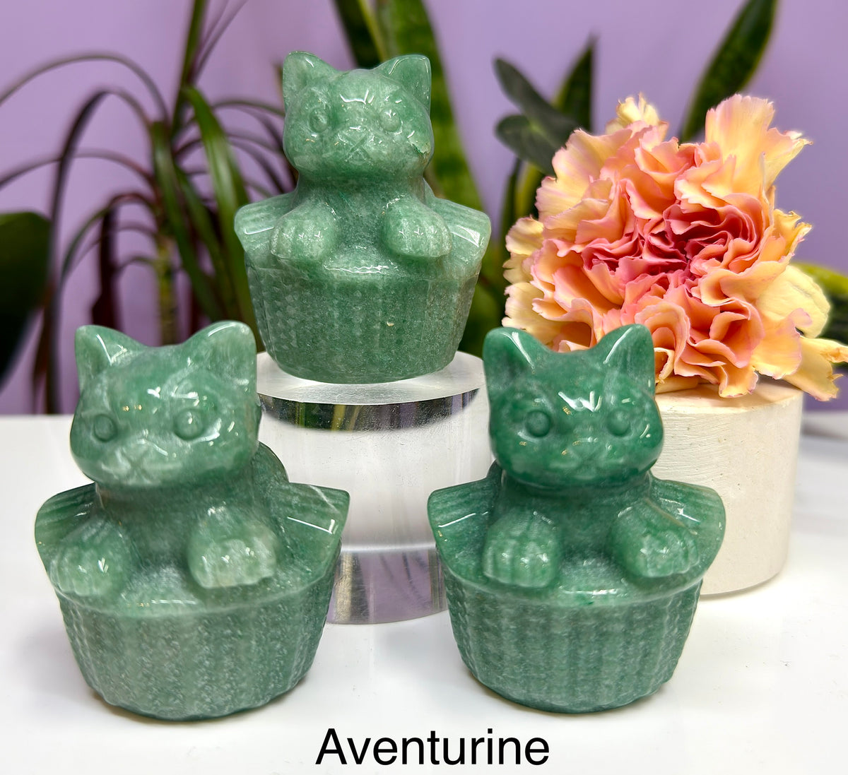 6 PCs 6cm Natural Crystals Cat in Basket Carving Healing Energy