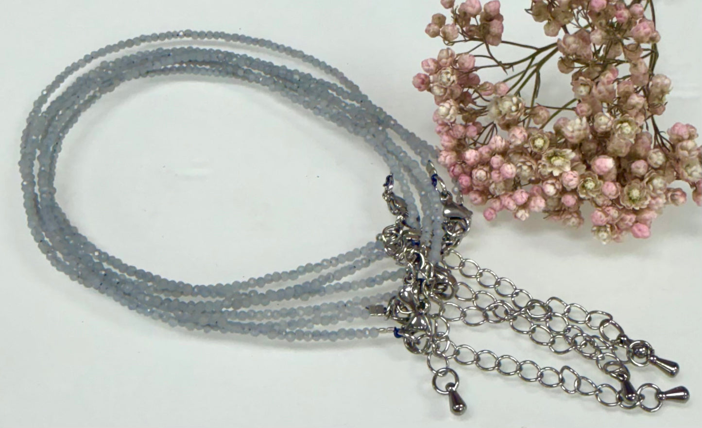 6 PCs 2mm Angelite Anklets Natural Crystal Healing Energy