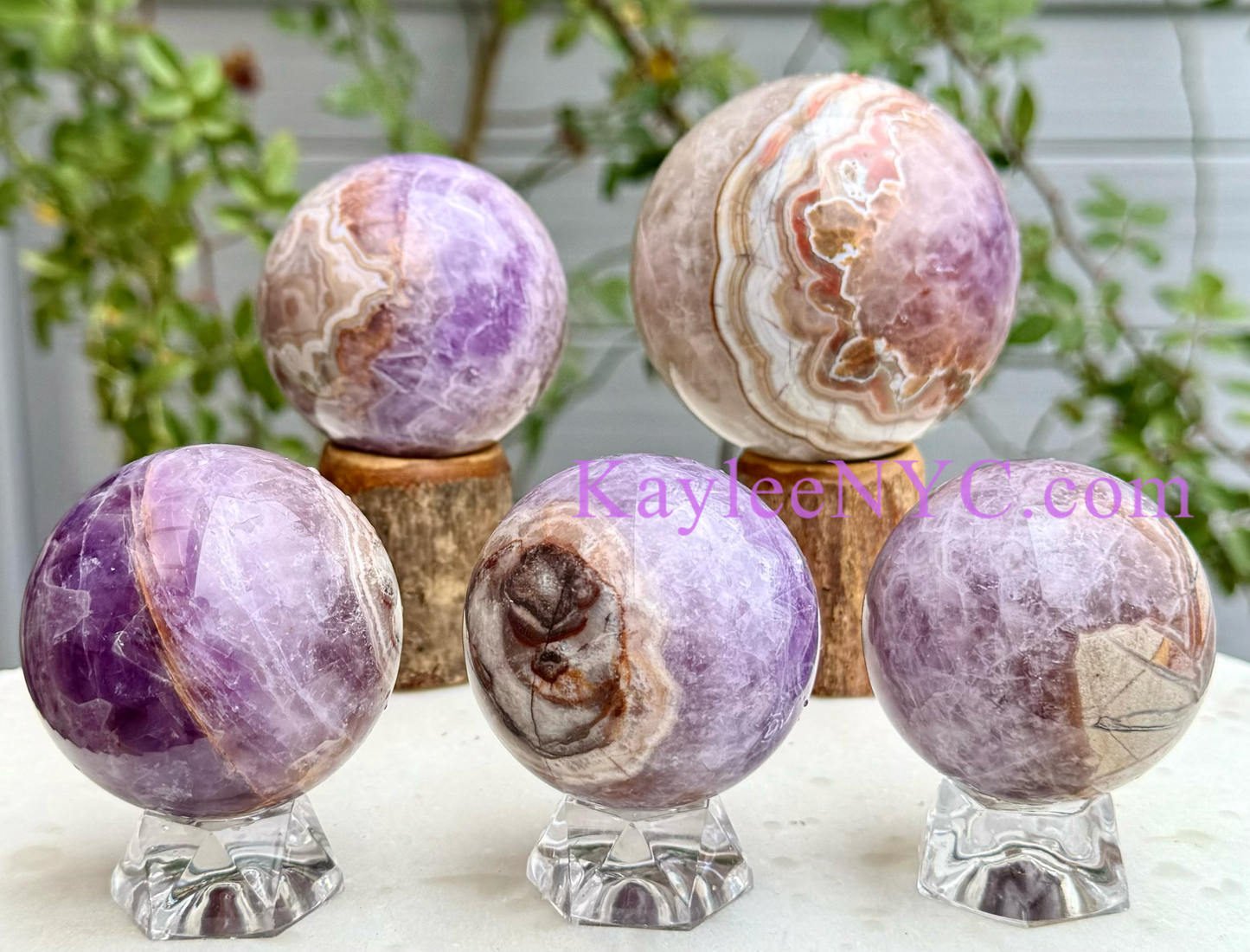 5 PCs Natural Amethyst Lace Agate Sphere Healing Energy