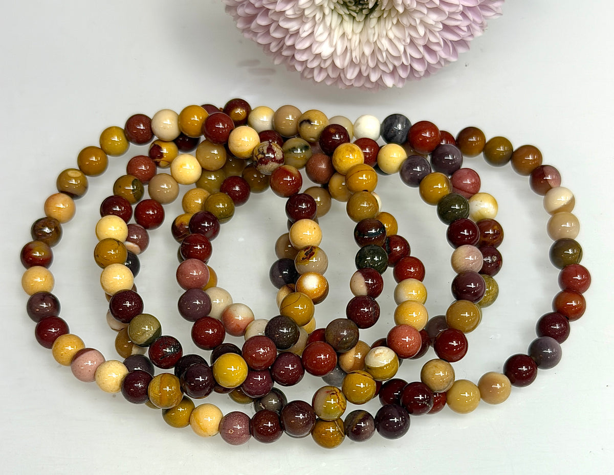 Wholesale Lot 6 Pcs Natural Mookaite Jasper 6mm 7.5” Crystal Healing Stretch Bracelet