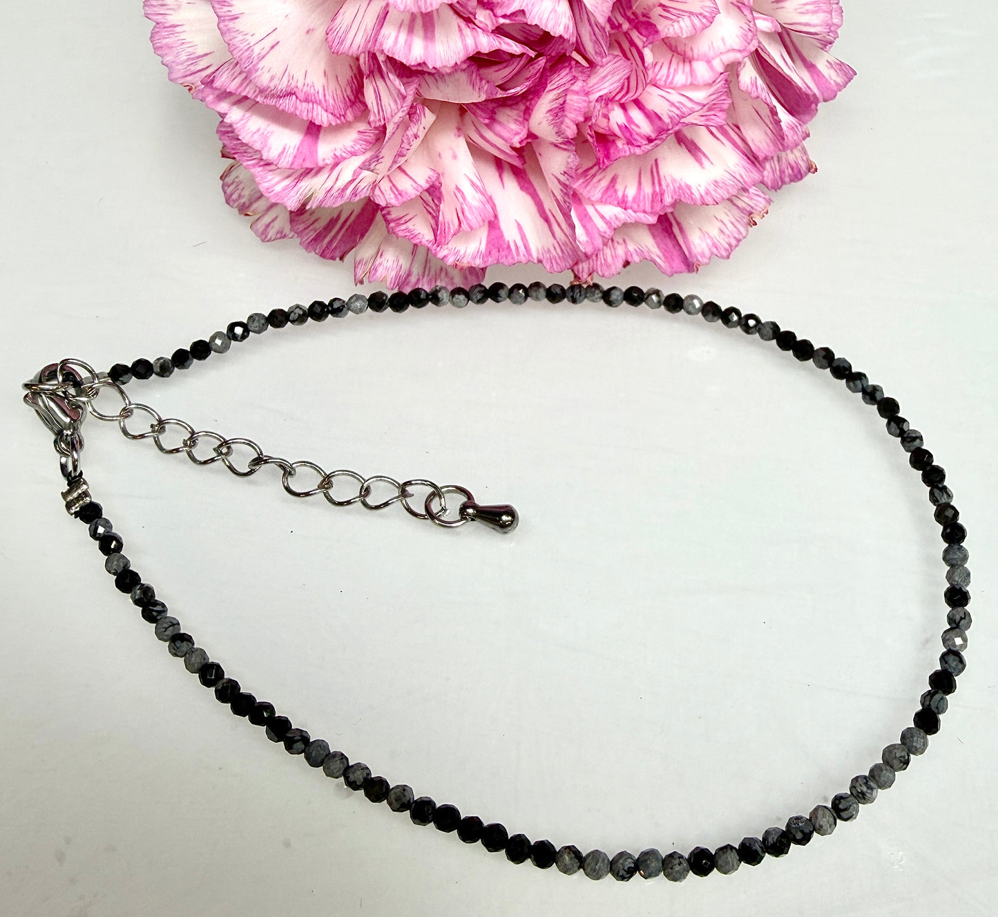 6 PCs 2mm Natural Snowflake Obsidian Anklet Crystals Healing Energy