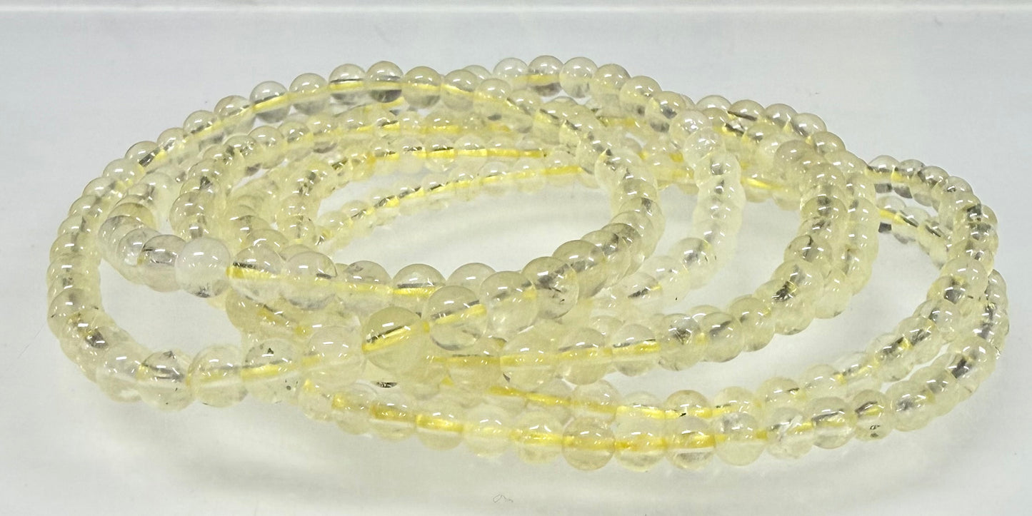 Wholesale Lot 6 Pcs Natural Lemon Quartz 4mm 7.5” Crystal Healing Stretch Bracelet