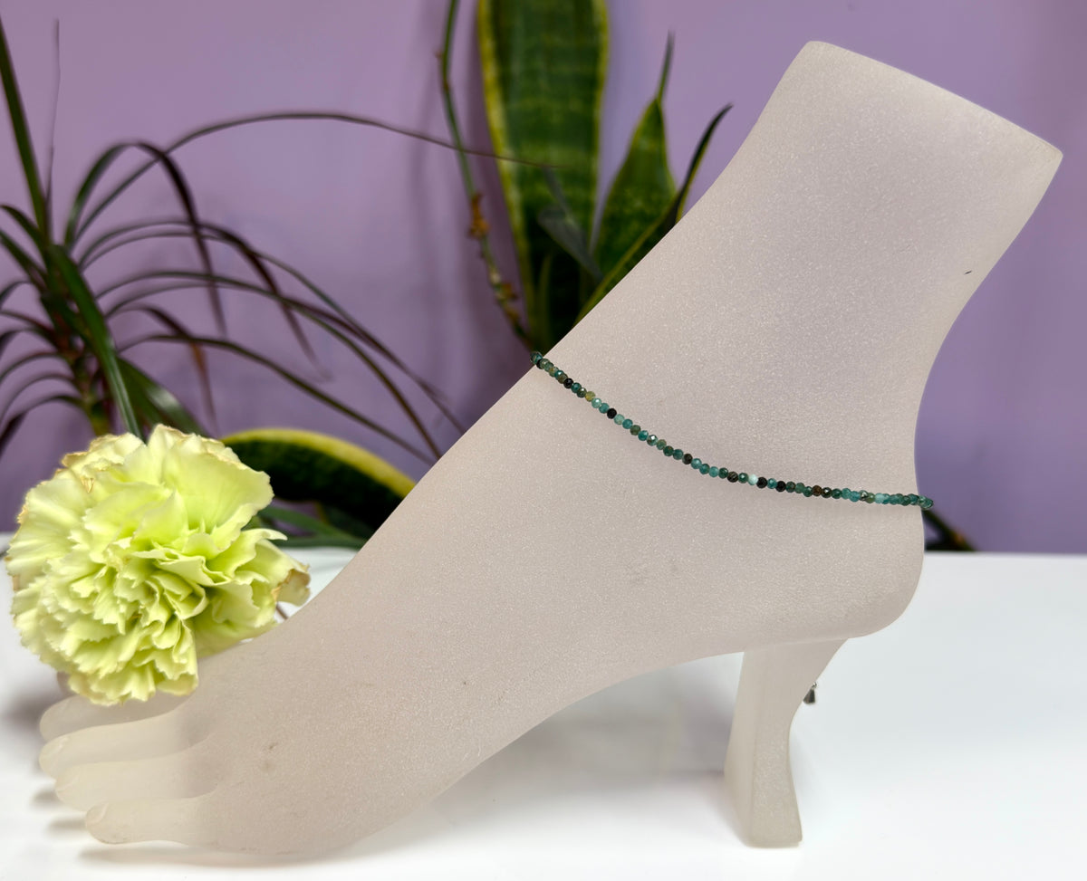 6 PCs 2mm Faceted Natural Emerald Anklet Stainless Steel Findings