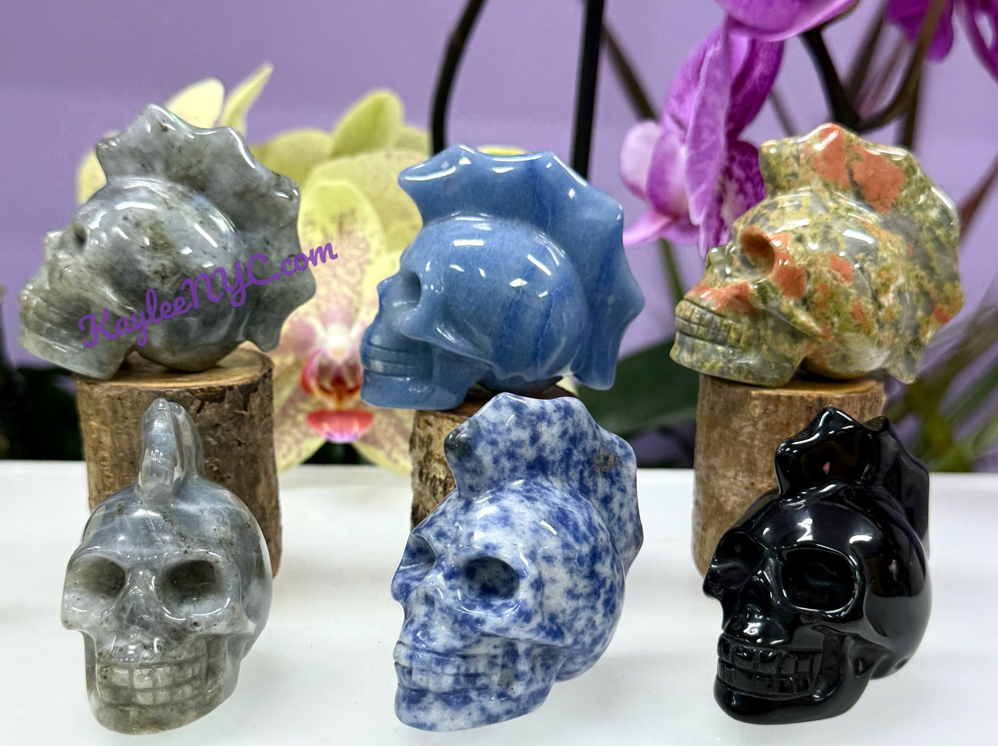 Wholesale lot 6 Pcs 2.5” Natural Crystal Mohawk Skulls Healing Energy
