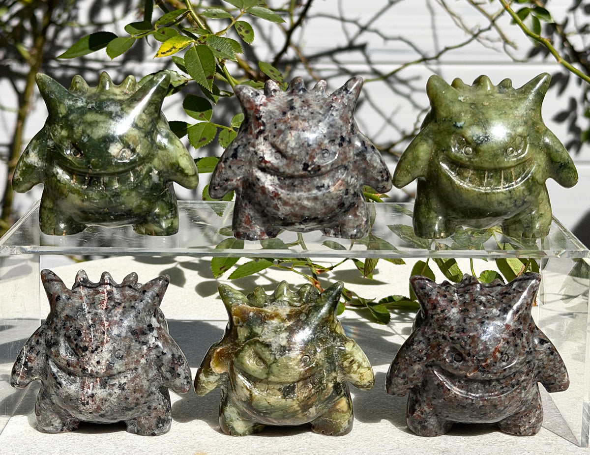 Wholesale Lot 6 PCs Natural Nephrite Jade & Yooperlite Cartoon Monster Ghost Jangar Crystal Healing Energy