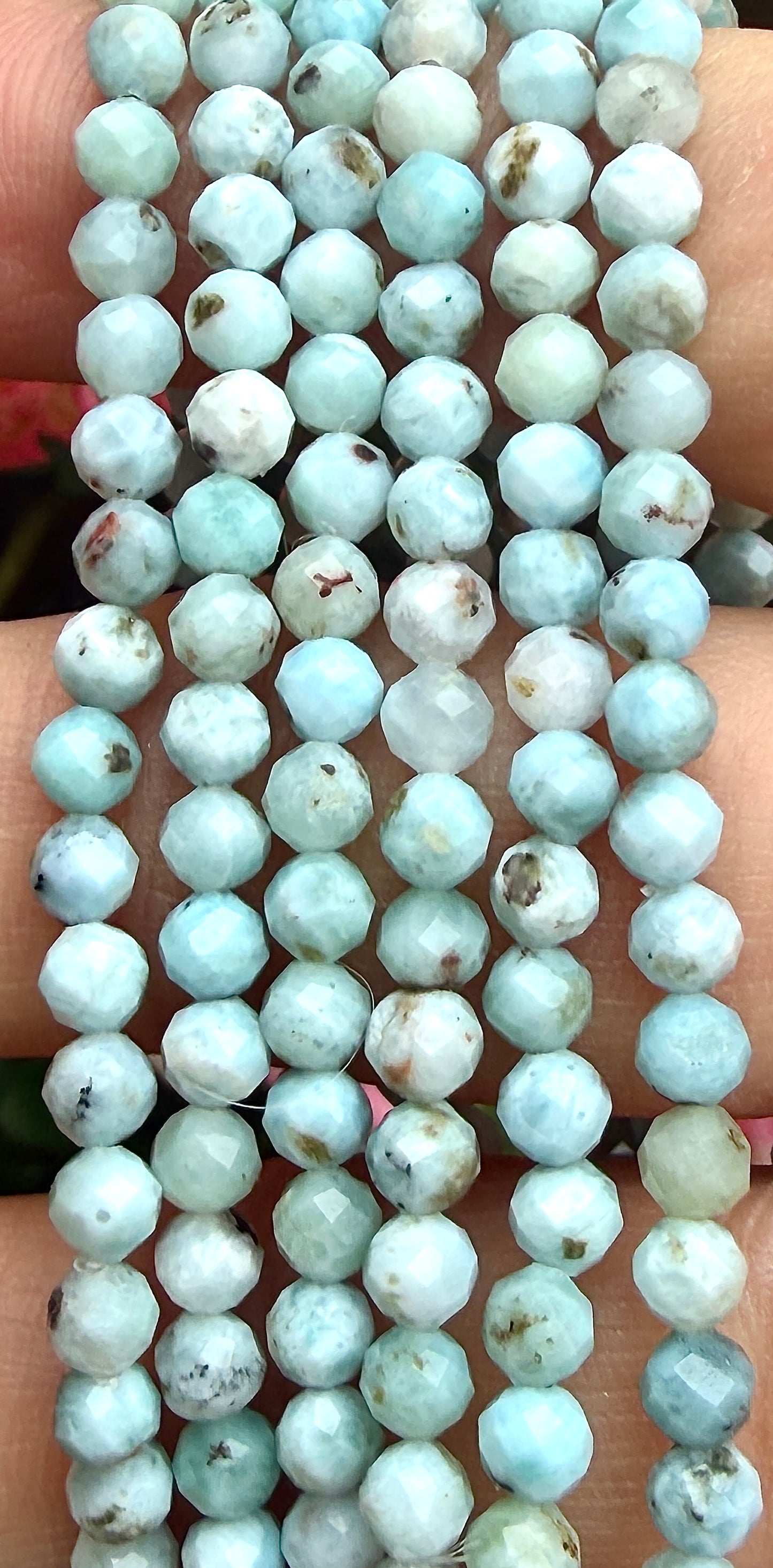 Wholesale Lot 6 Pcs Natural Larimar Faceted Stretch Bracelets – 4mm – 7.5”