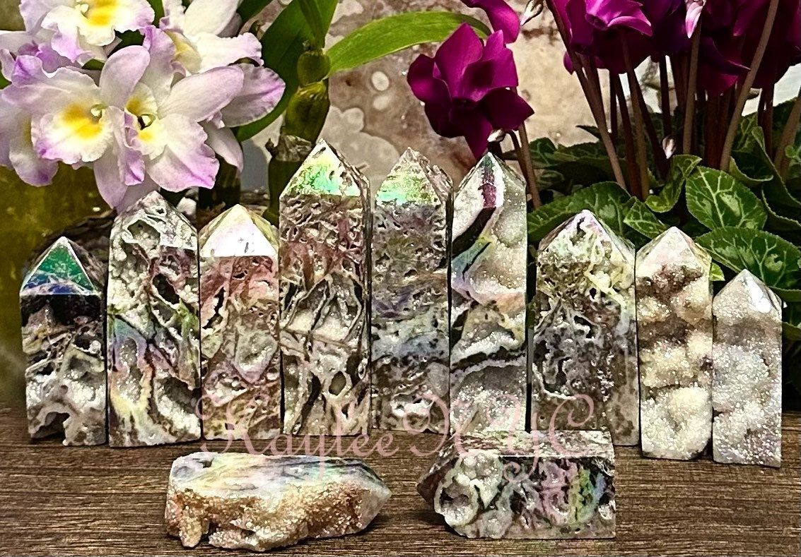 Wholesale Lot 2 lbs Angel Aura Druzy Sphalerite Obelisk Tower Point Crystal Healing Energy