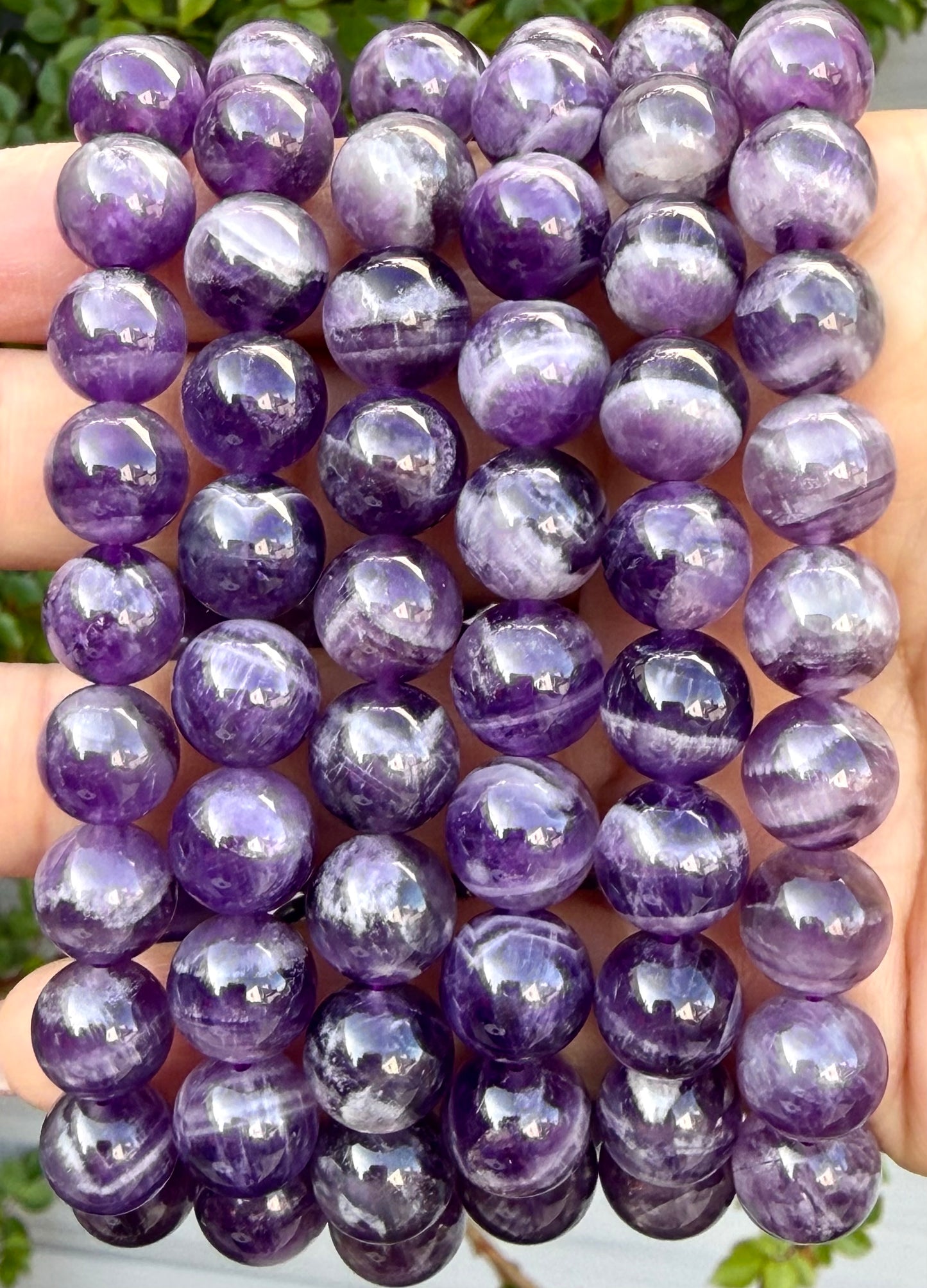 Wholesale 6 Pcs 10mmNatural Chevron Amethyst Crystal Healing Stretch Bracelet 8”
