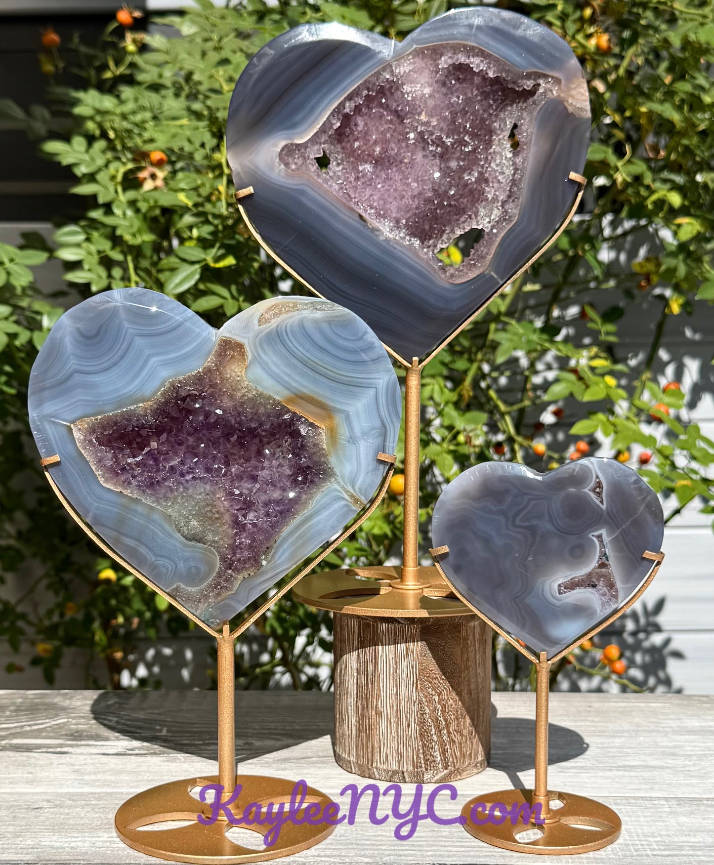 Wholesale Lot 3 PCs Natural Amethyst Agate Heart w/stand Healing Energy