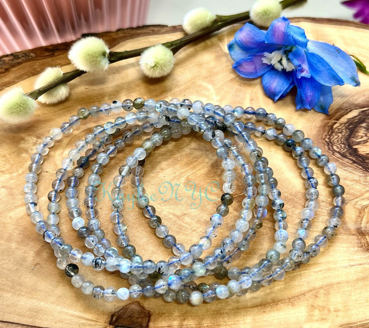 Wholesale Lot 6 Pcs Natural Labradorite 4mm 7.5” Crystal Healing Stretch Bracelet