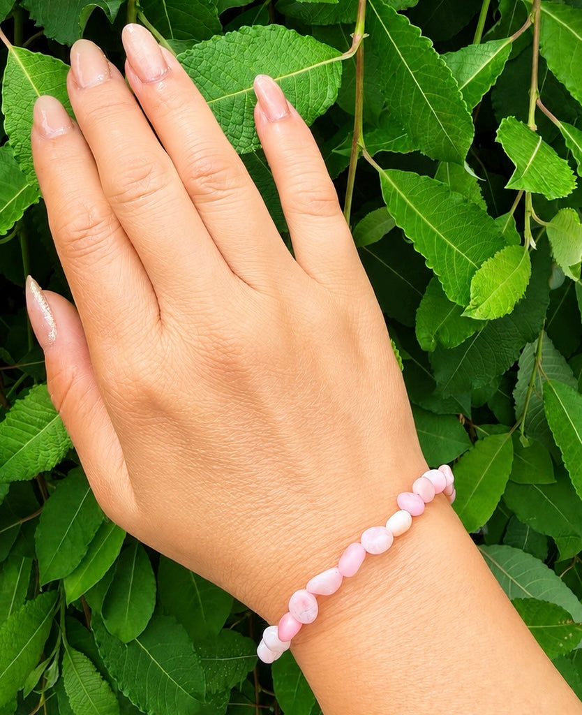 Wholesale 6 Pcs 6.5mmPink Opal Tumble Natural Crystal Healing Stretch Bracelet 7.5"