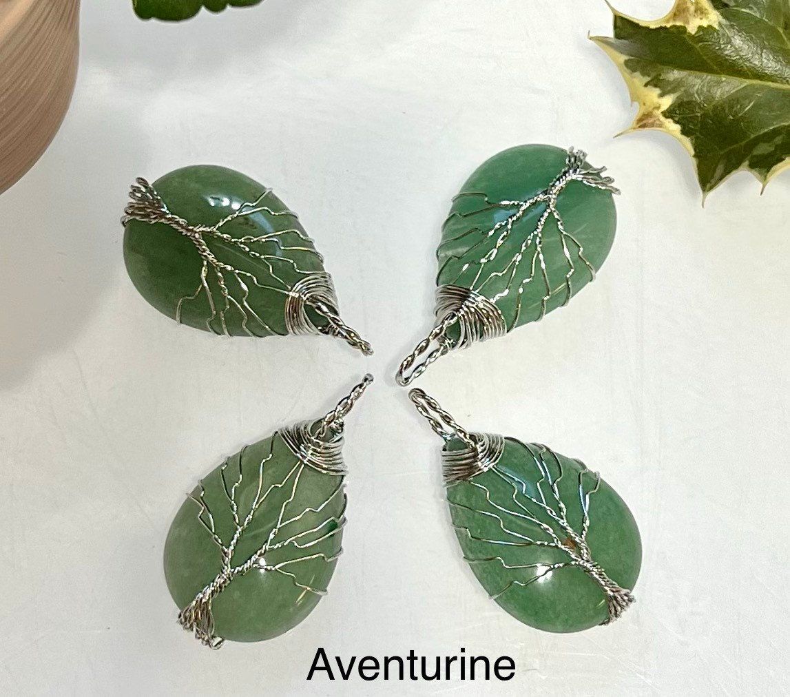 Wholesale Lot 8 Pcs Tree Of Life Hand Wrapped Pendant Natural Crystal