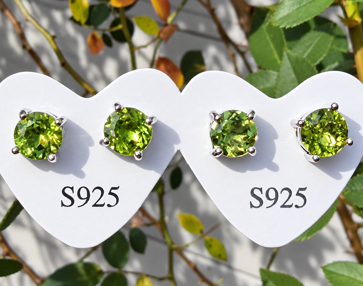 Wholesale Lot 5 Pairs Natural Peridot Sterling Silver(925) Earring Studs 6mm