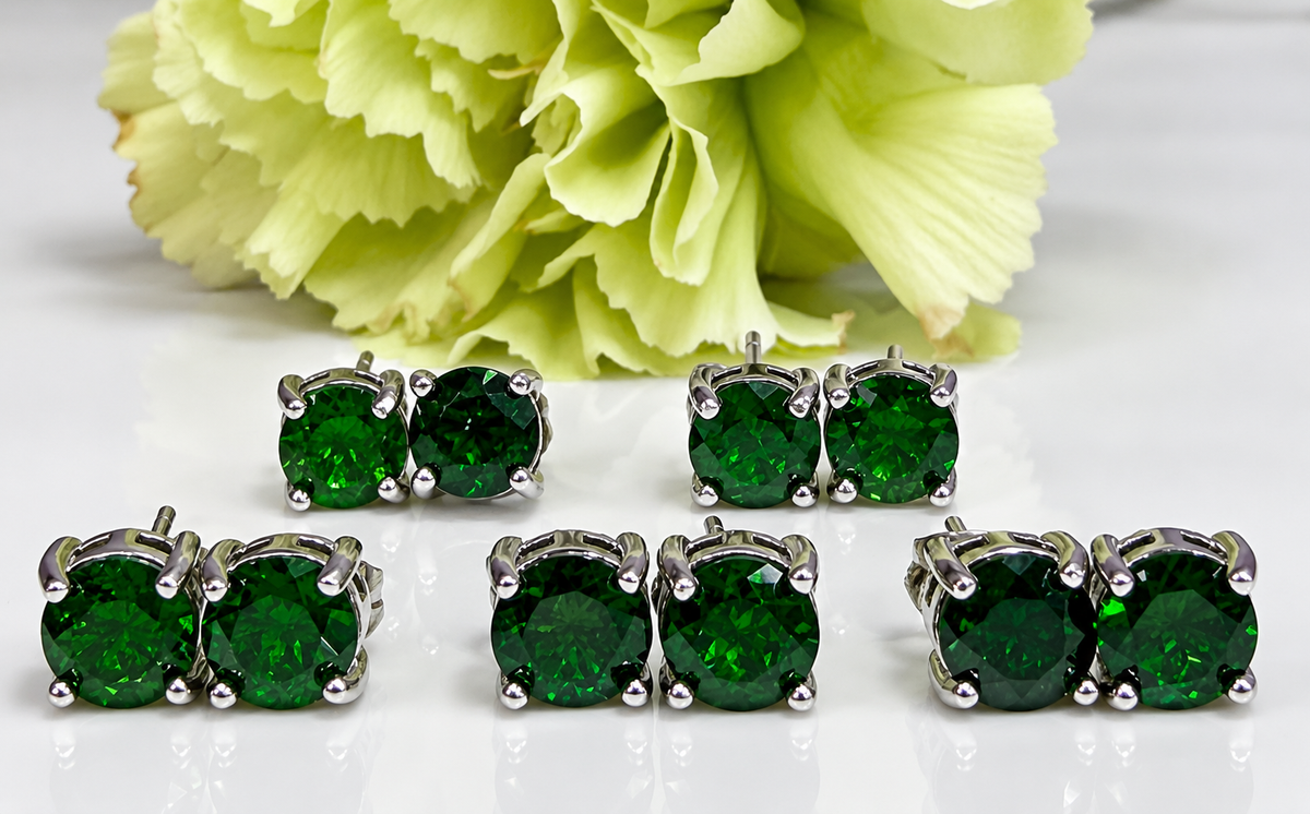 Wholesale Lot 5 Pairs Natural Diopside Sterling Silver(925) Earring Studs 6mm