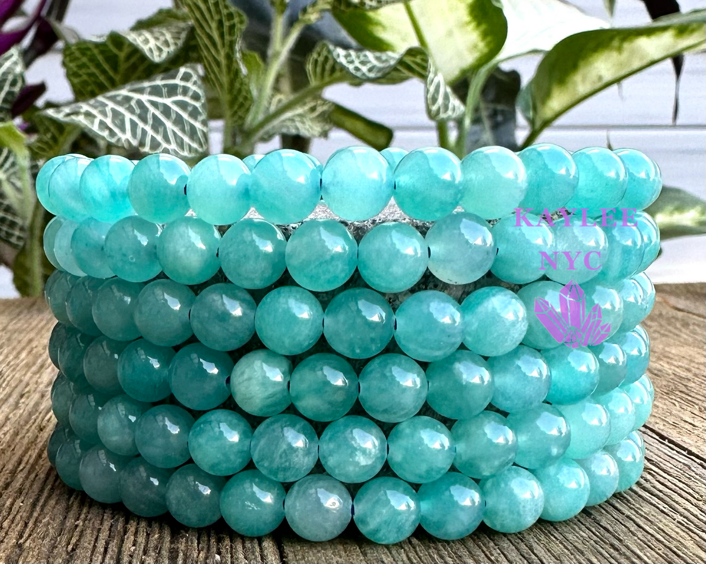 6 PCs 6mm Natural Amazonite Stretch Bracelet 7.5”