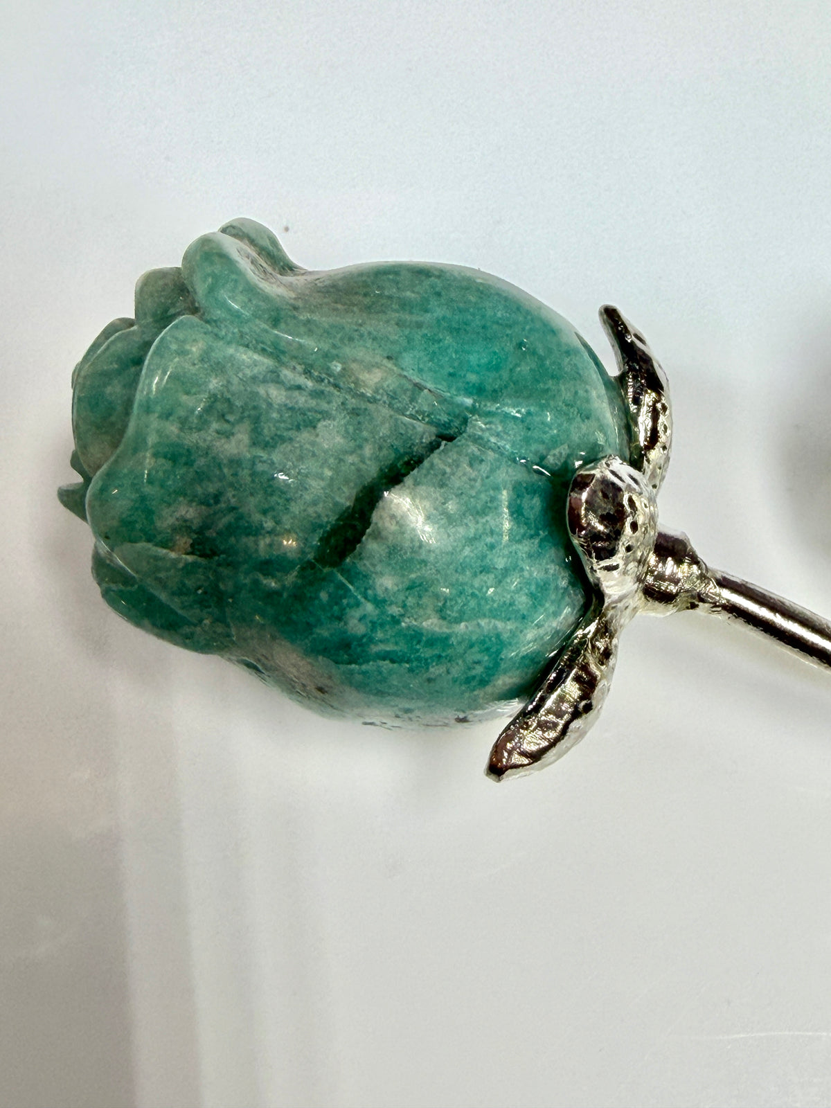 12 PCs Amazonite Rose with Rhodium Metal Stem Natural Crystal Healing Energy