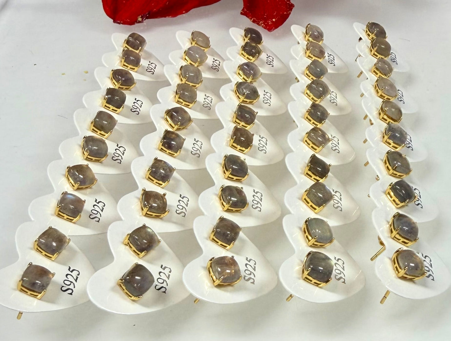 Wholesale Lot 5 Pairs Natural Labradorite Square Sterling Silver(925) Earring Studs 6mm