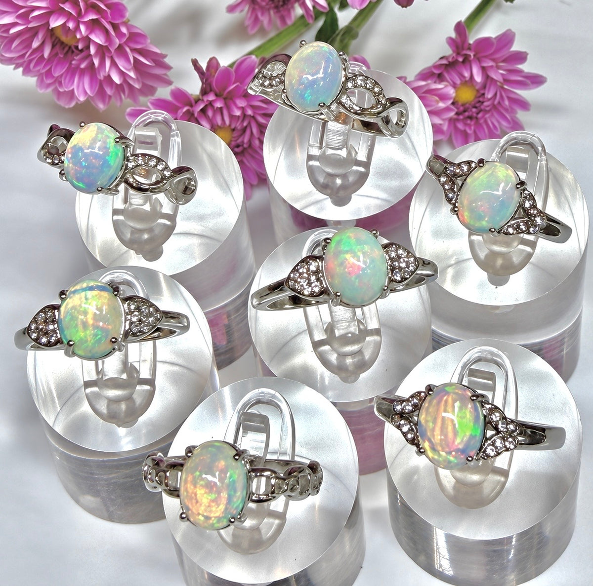 Wholesale Lot 7 pcs Natural Opal Stainless Steel Ring 7x9mm