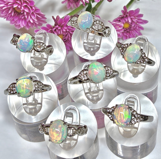 Wholesale Lot 7 pcs Natural Opal Stainless Steel Ring 7x9mm