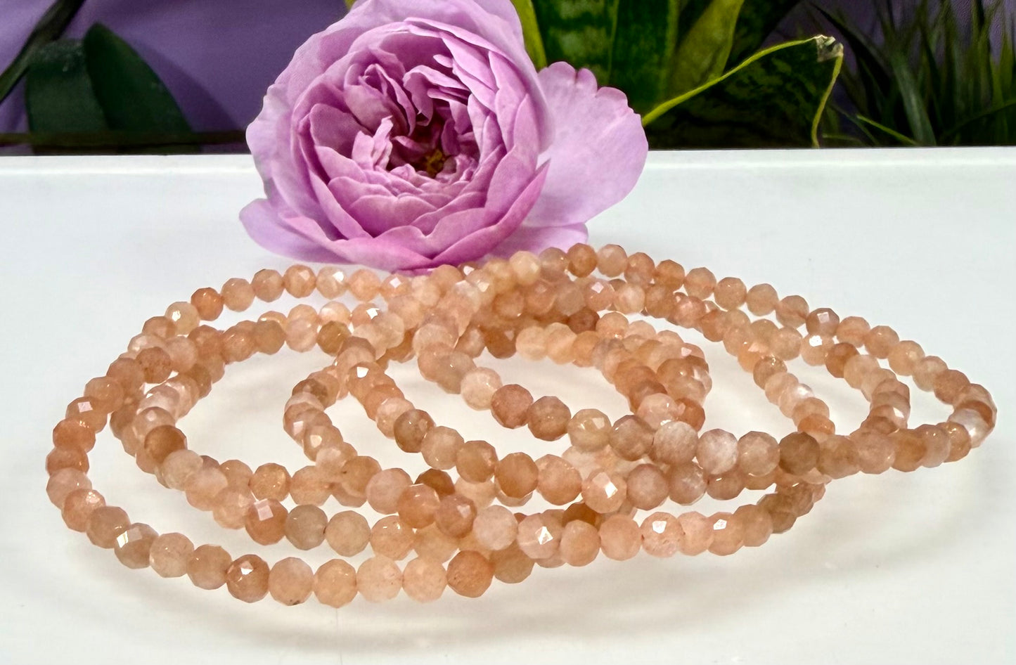 Wholesale Lot 6 Pcs Natural Faceted Peach Moonstone 4mm 7.5” Crystal Healing Stretch Bracelet