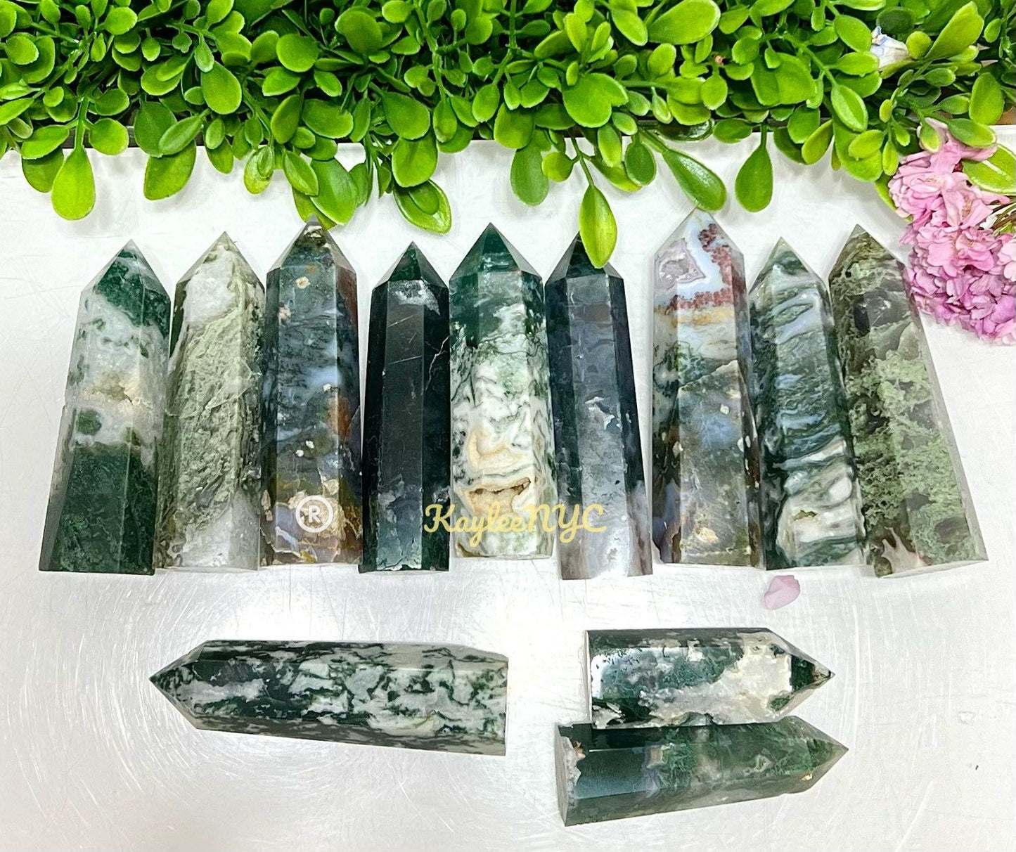 Wholesale Lot 2 Lb Natural Moss Agate Obelisk Tower Point Crystal Healing