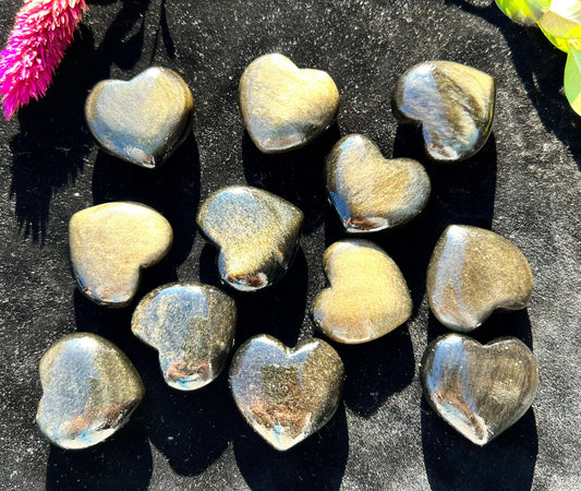 Wholesale Lot 12 Pcs Natural Gold Sheen Obsidian Heart 1”-1.25” Nice Quality