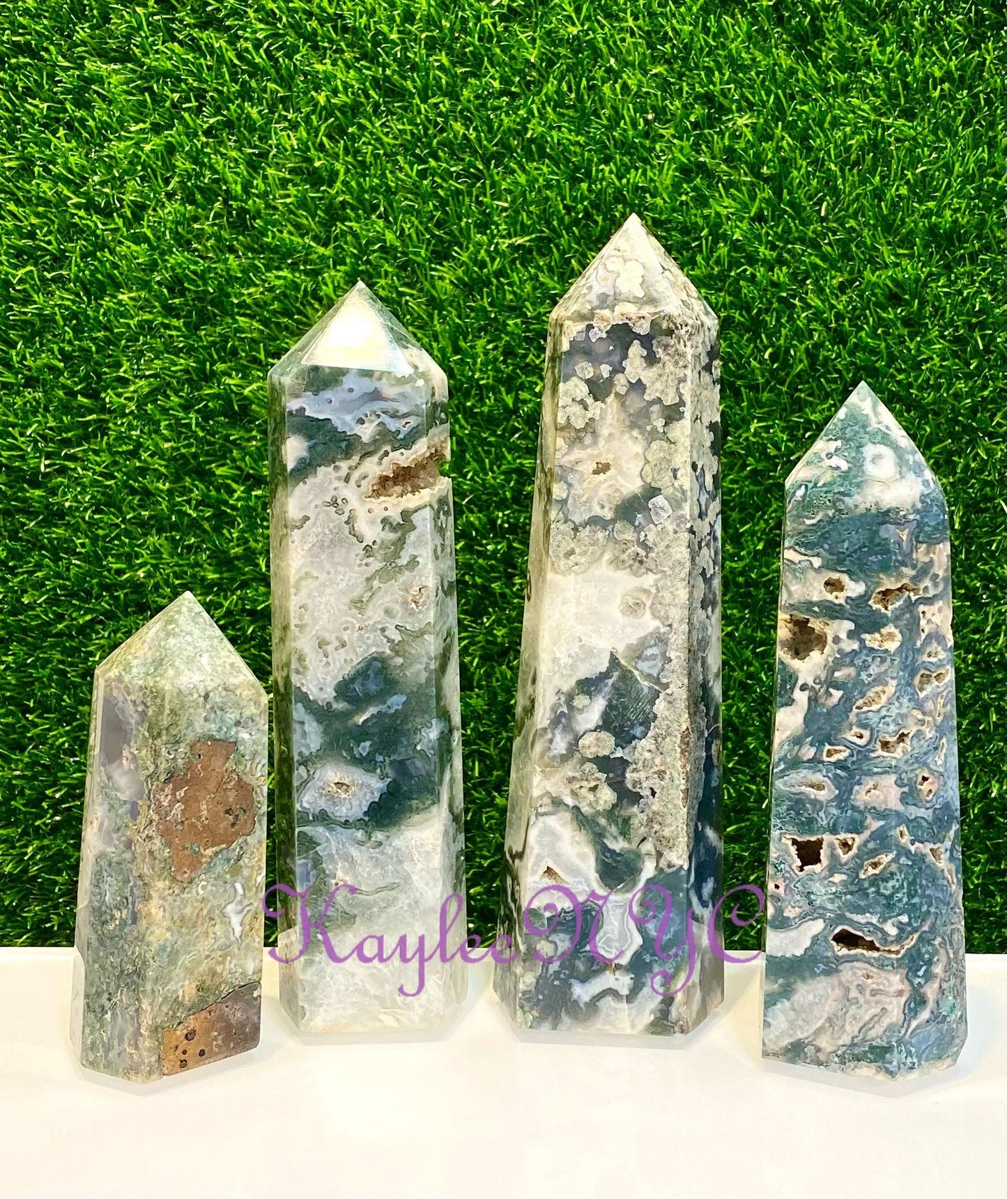 Wholesale Lot 3-4 pcs large Natural Moss Agate obelisk Tower Point Crystal Healing Energy 5.9 to 6 lbs