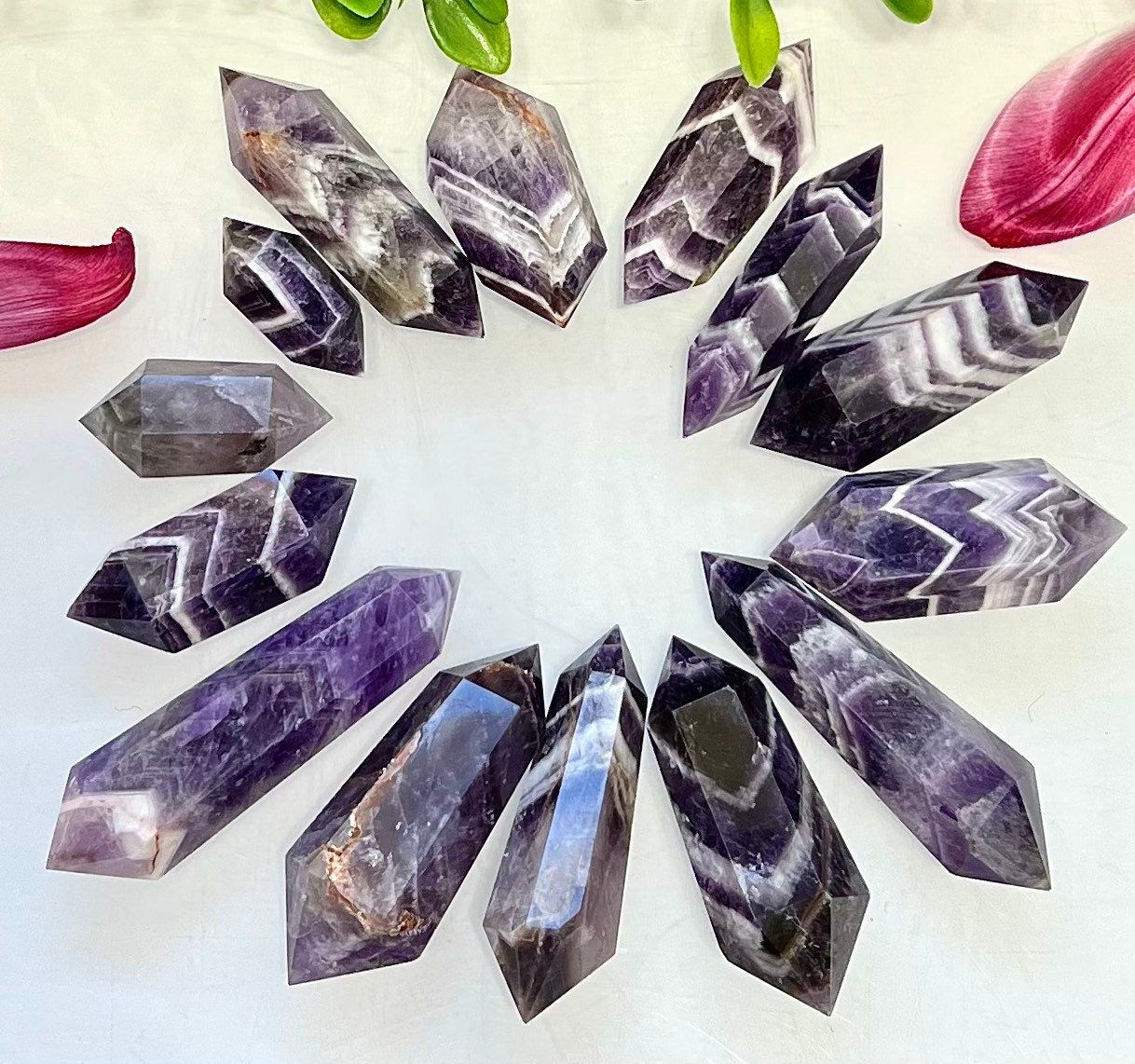 Wholesale Lot 1 lb Natural Chevron Amethyst Double Terminated Wand Crystal Healing Energy