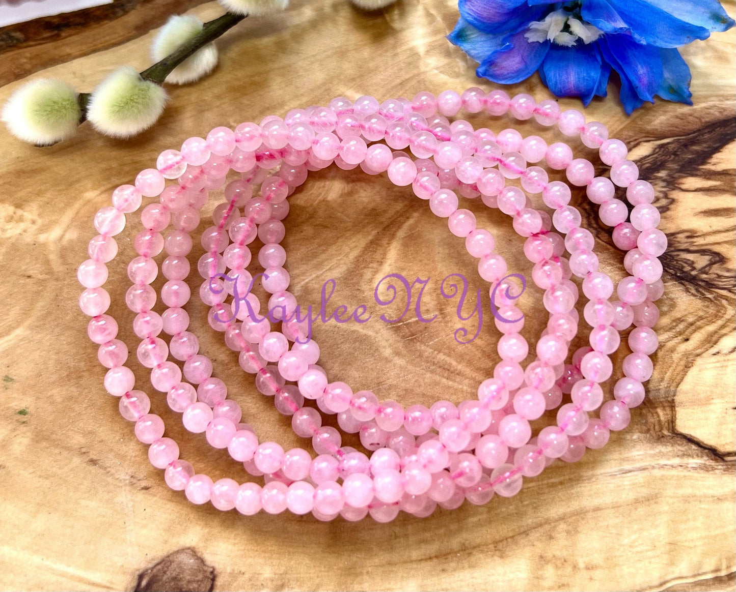 Wholesale Lot 6 Pcs Natural Rose Quartz 4mm 7.5” Crystal Healing Stretch Bracelet