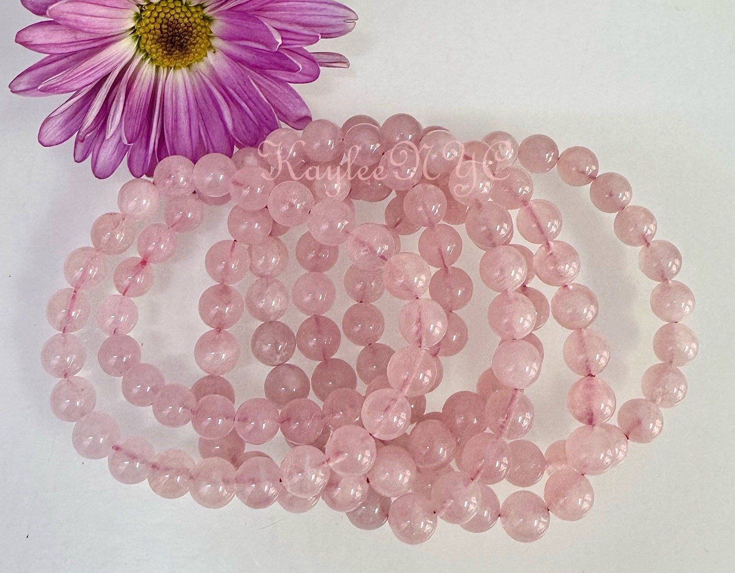 Wholesale 6 Pcs Natural Rose Quartz 8mm 7.5” Crystal Healing Stretch Bracelet